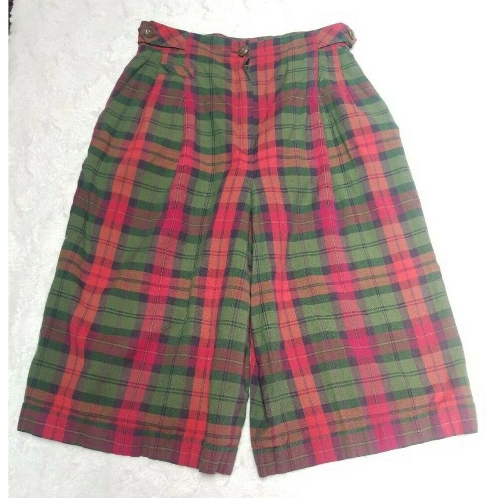 Horst Basler Womens Plaid Bermuda Walking Shorts Size 34 Cotton Blend Red Green